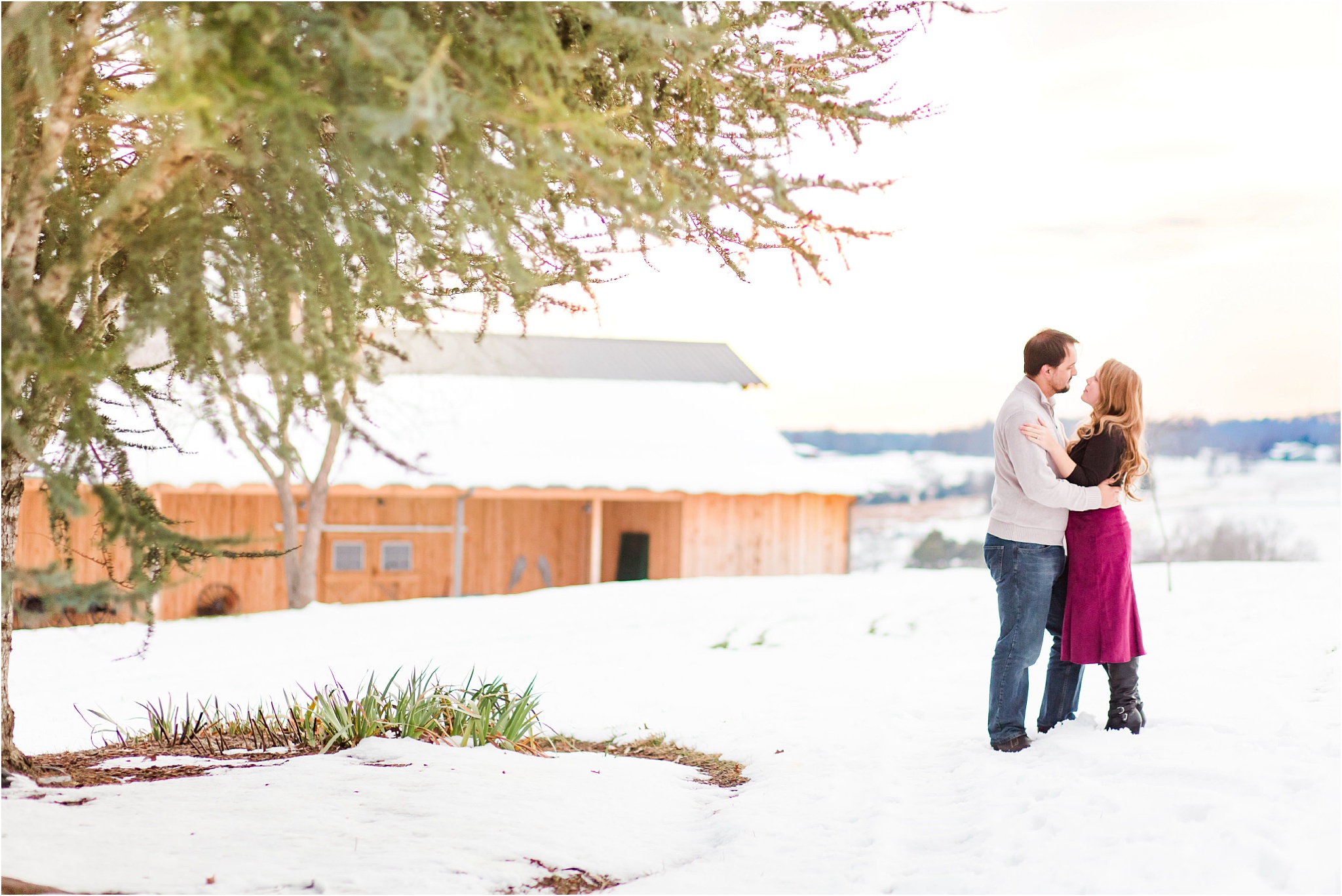 Winter The Barn at Madison Ridge Engagement Session Katie and Oliver